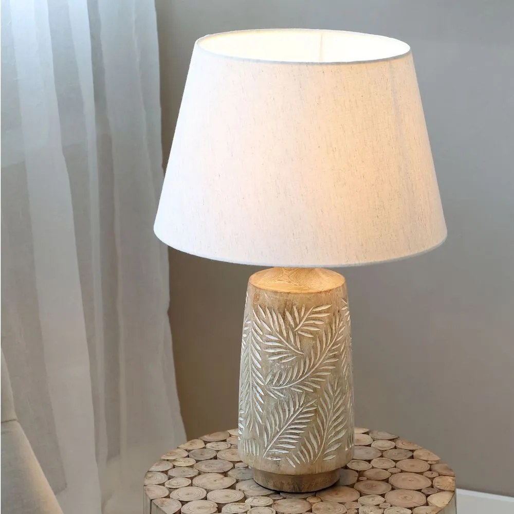 Stolová lampa s drevenou základňou a ľanovým tienidlom Popp - 37*57 cm/ E27