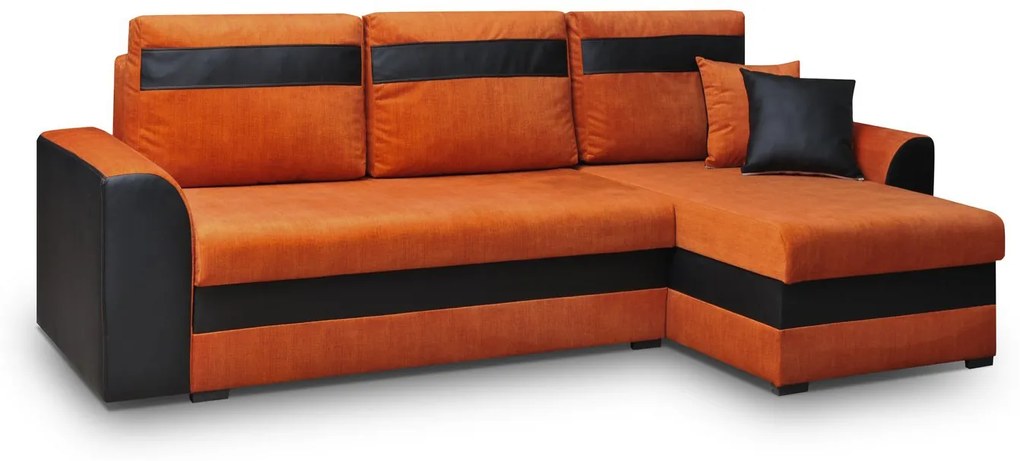 Rohová sedačka Madlyn (oranžová + čierna) (P). Vlastná spoľahlivá doprava až k Vám domov. 630023