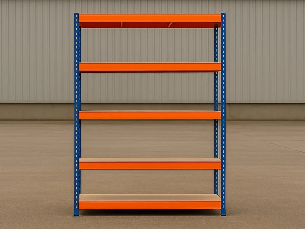 Regál 200x90x50 cm lakovaný 5-policový, nosnosť 100 kg - modro-oranžový