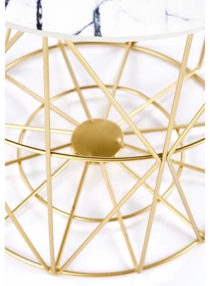 Konferenčný stolík HARISSA 41x42 cm zlatá/biely dekor mramoru