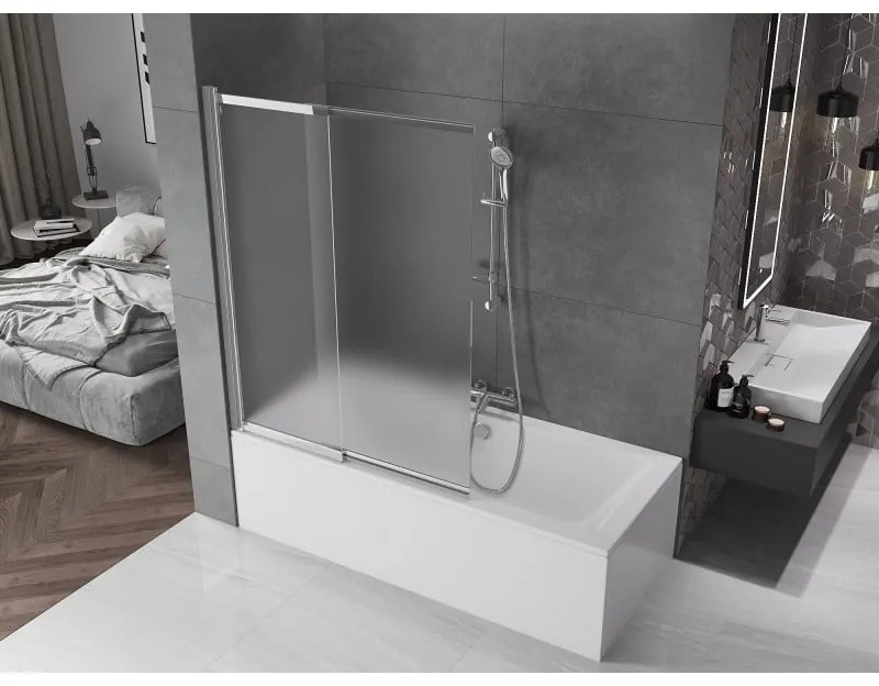 Mexen Fox, 2-krídlová vaňová zástena 120x150 cm, 5mm sklo námraza, chrómový profil, 891-120-002-01-30