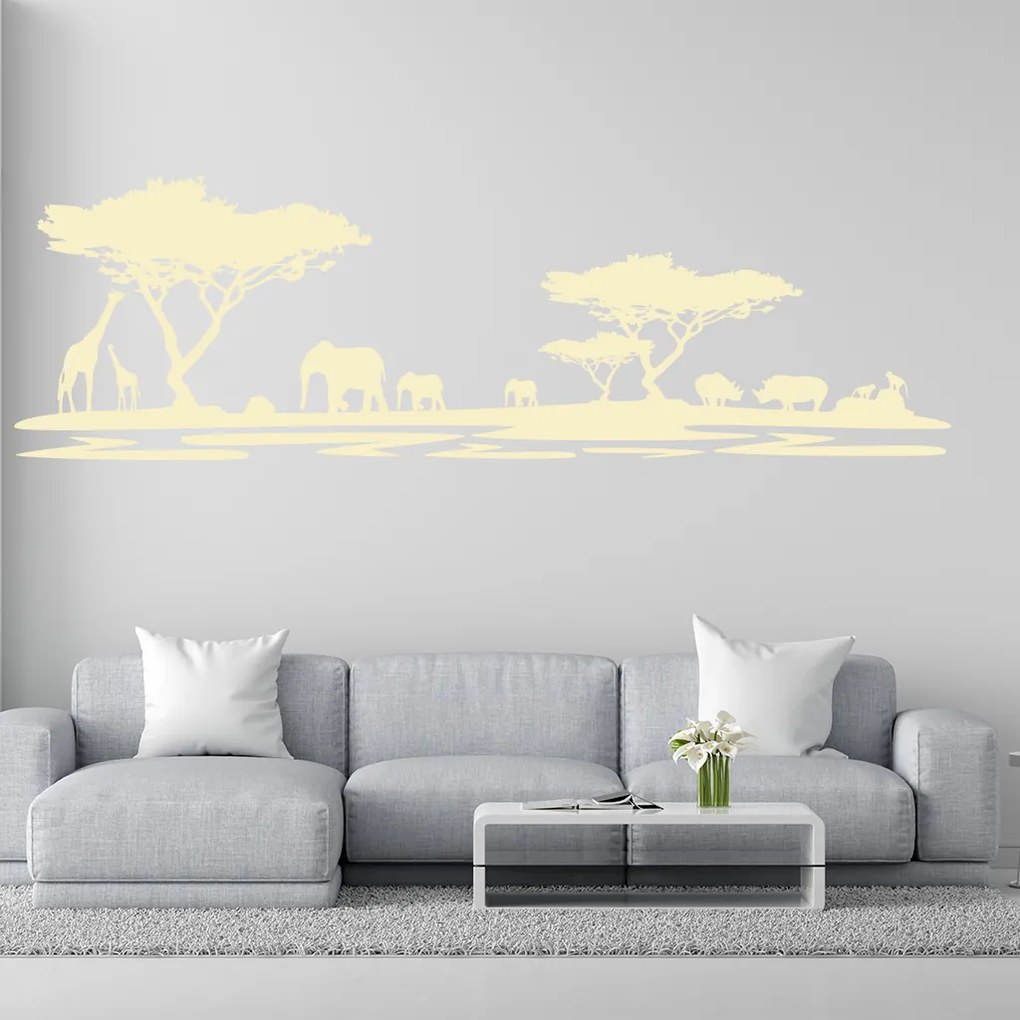 Veselá Stena Samolepka Africké safari Farba: biela, Veľkosť: 80 x 26 cm