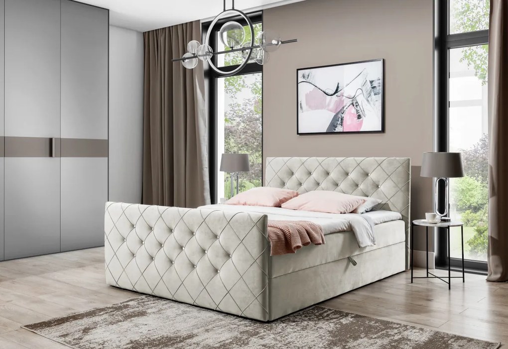 Čalúnená posteľ boxspring MALAGA + topper, 140x200, béžová