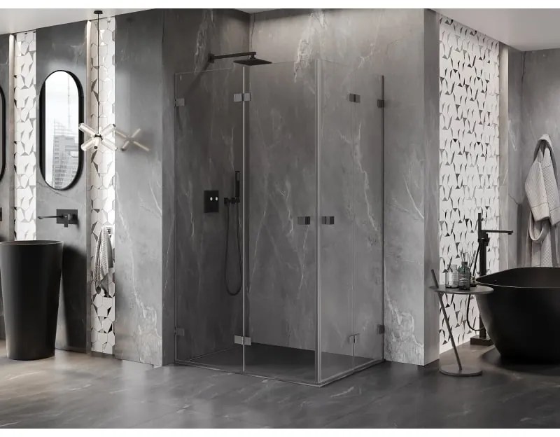 Mexen Lunar-F Duo, sklápací sprchový kút 90 x 80 cm, 8mm číre sklo, profil grafit brúsený, 836-090L-080P-66-00