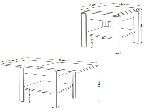 Rozkladací konferenčný/jedálenský stôl s odkladacou poličkou LIA biela