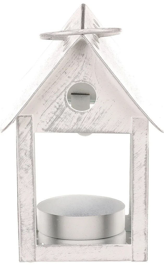 Lampáš kovový Vtáčia búdka, biela, 11 cm