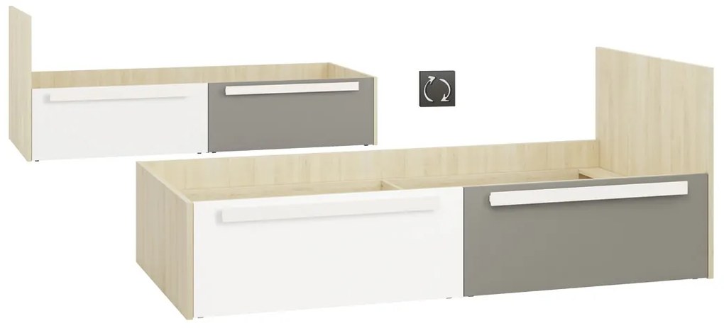 Posteľ mlodziezowe Drop 17 so zásuvkami 90x200 - buk fjord / Biely / šedá platyna
