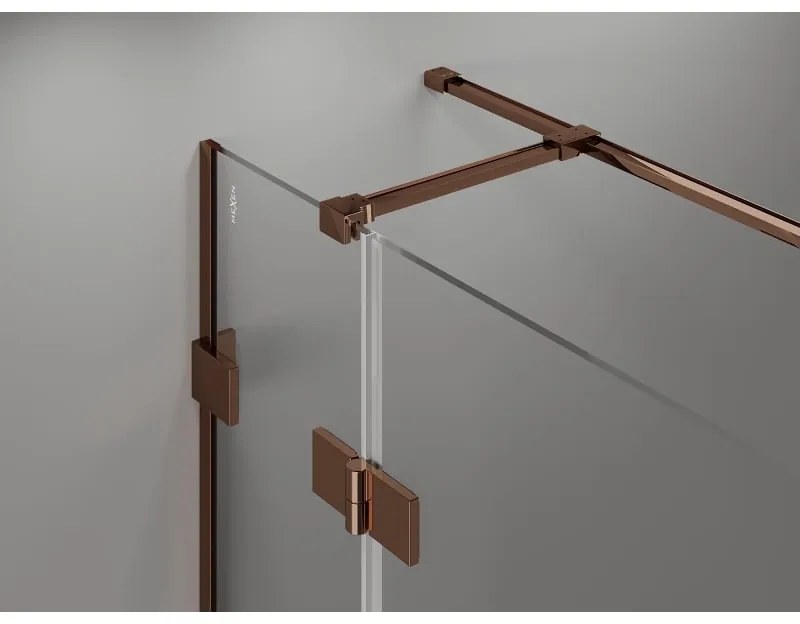Mexen Lunar T, výklopný sprchový kút pravý 125 x 110 cm, 8mm číre sklo, profil ružové zlato, 834T-125-110-60-00-P