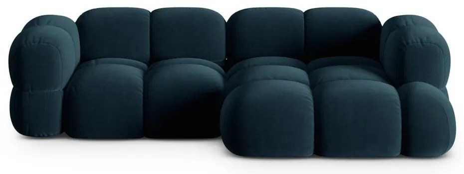 Tmavomodrá zamatová rohová pohovka (pravý roh/s leňoškou) Loretto – Cosmopolitan Design