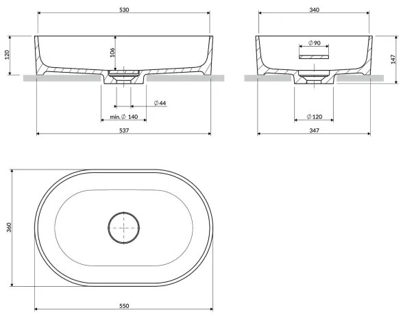 OMNIRES OVOUNAG - Umyvadlo OVO 55x36 cm dolomit matná popelavá šedá