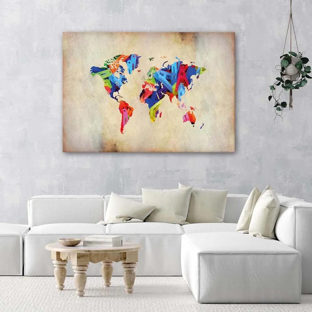 Gario Obraz na plátne Mapa sveta farebné šialenstvo Rozmery: 60 x 40 cm