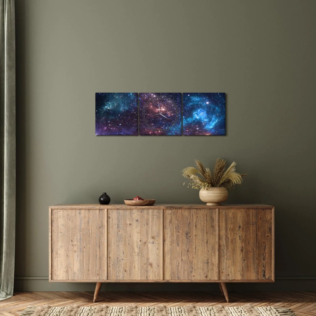 Obraz - Nočná obloha (s hodinami) (90x30 cm)