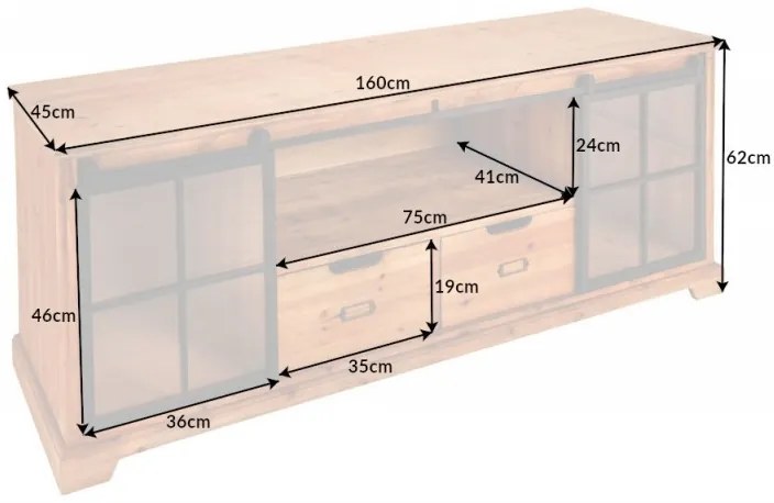 (3560) HERITAGE TV stolík z jedľového dreva 160 cm