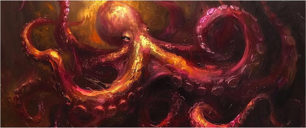 Obraz - Chobotnica, olejomaľba (120x50 cm)
