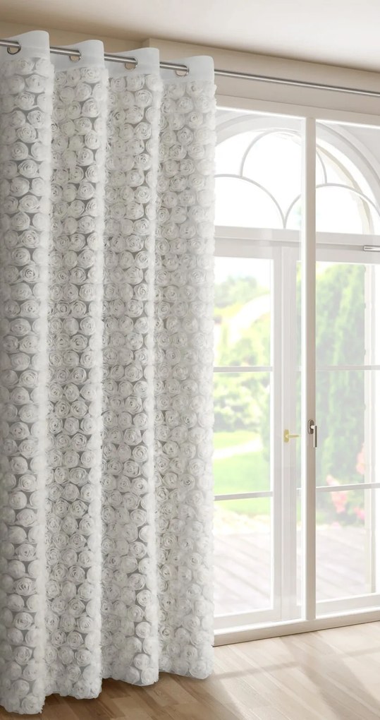 ZÁCLONA NA KRÚŽKOCH EVA MINGE ROSES1 140X250 CM BIELA