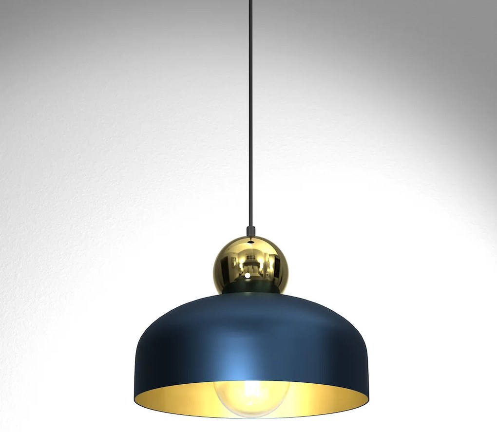 Závesné svietidlo Harald, 1x zlaté/tmavomodré kovové tienidlo, db/g