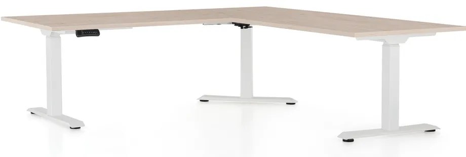 Výškovo nastaviteľný stôl OfficeTech Angle, 180 x 200 cm, biela podnož, dub