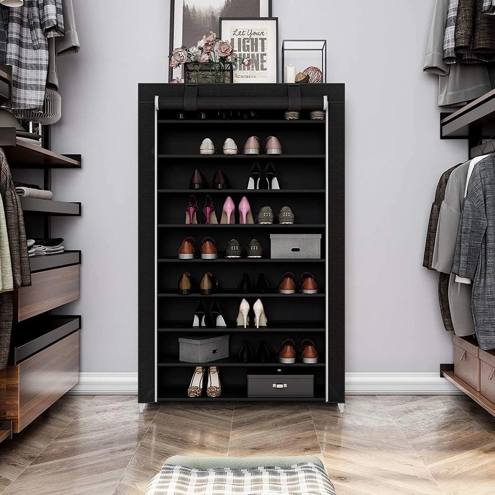 10-úrovňový stojan na topánky, botník až pre 54 párov topánok, čierny