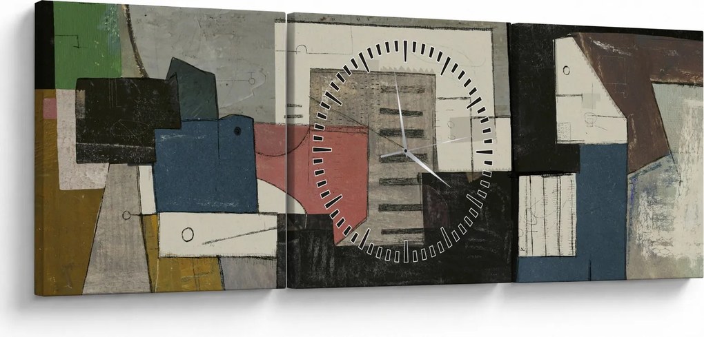 Obraz - Abstrakcia, kubizmus (s hodinami) (90x30 cm)