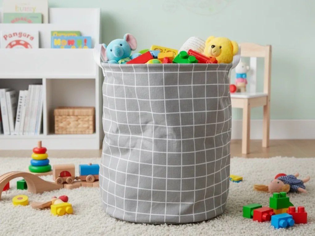 Sivý kôš na hračky a bielizeň CUBE