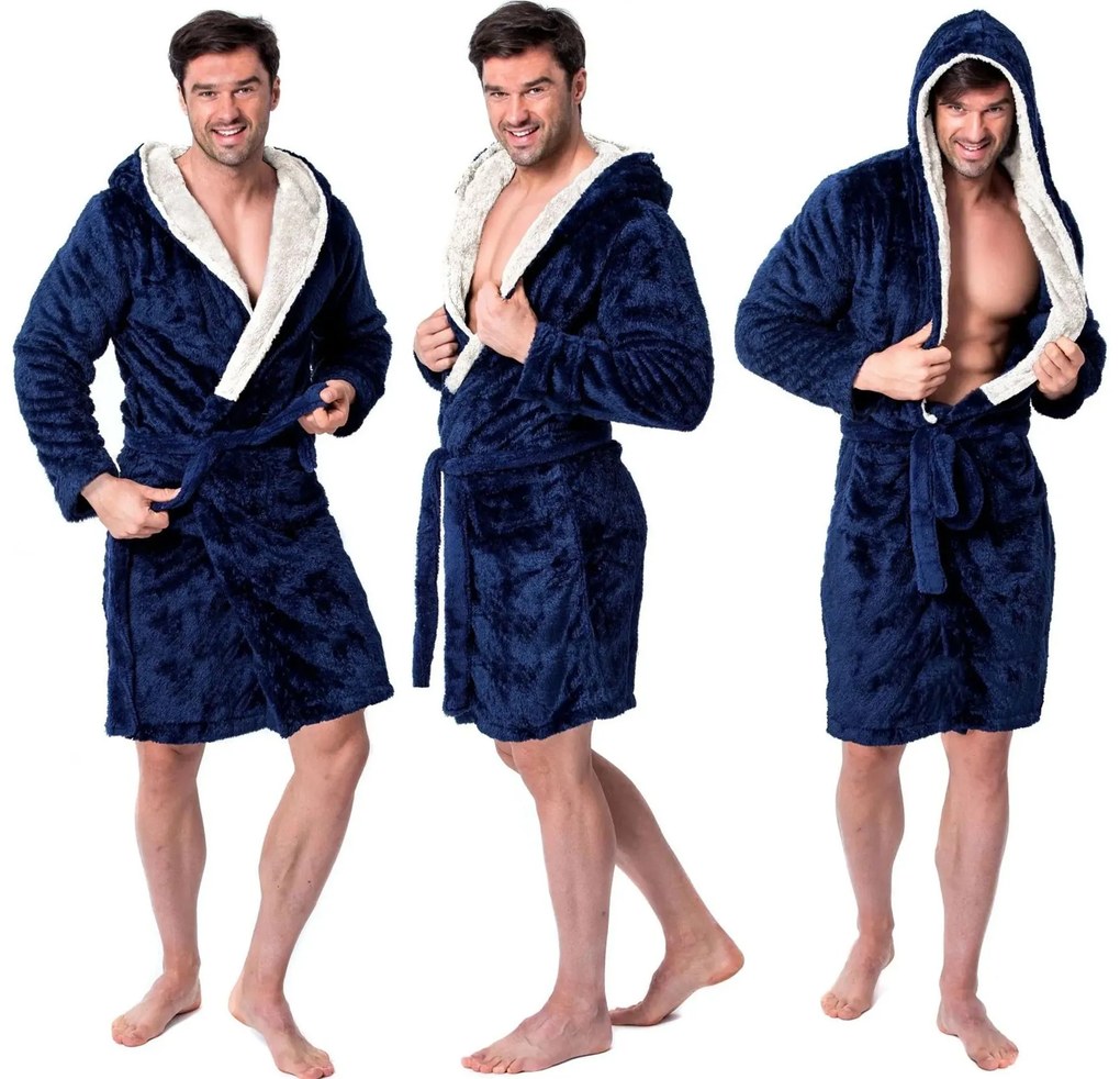 Pánský župan z mikrovlákna Jordan M tmavě modrý/ecru