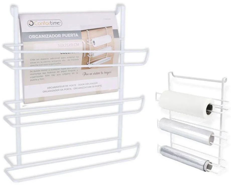 CONFORTIME Závesný organizér na alobal, fóliu a kuchynské utierky, biely kov CANTE