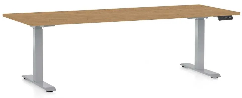 Výškovo nastaviteľný stôl OfficeTech D, 200 x 80 cm, sivá podnož, dub kamenný