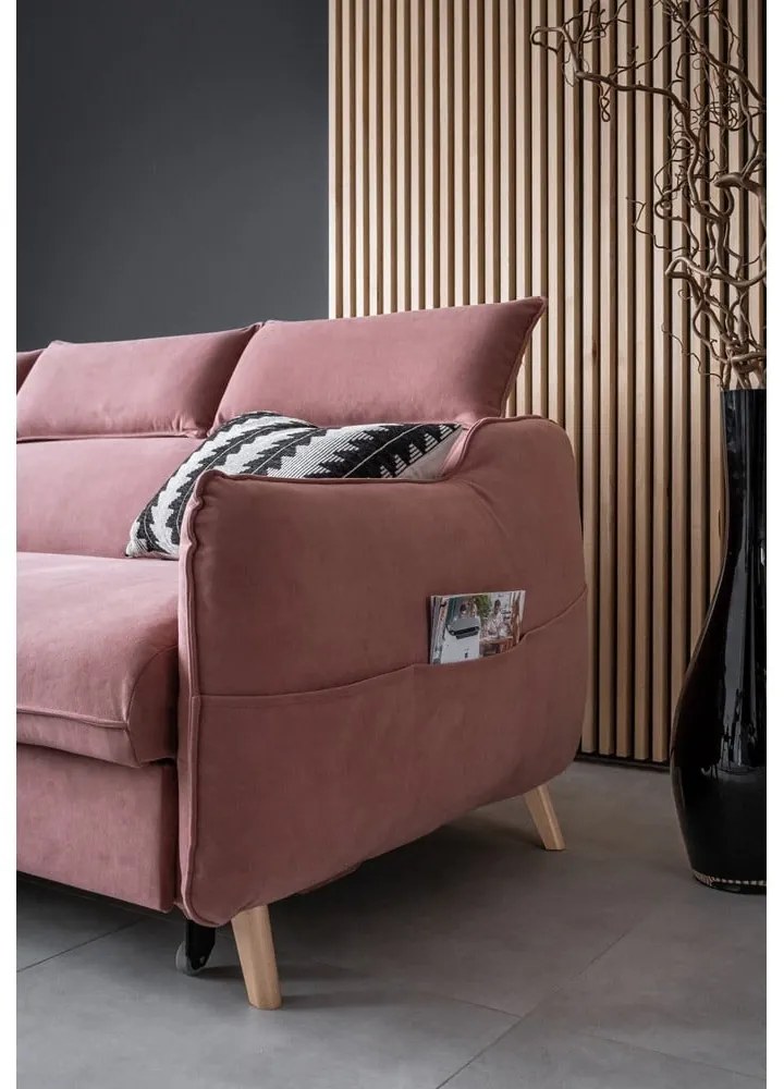 Svetloružová zamatová rozkladacia rohová pohovka (ľavý roh) Sweet Harmony – Miuform