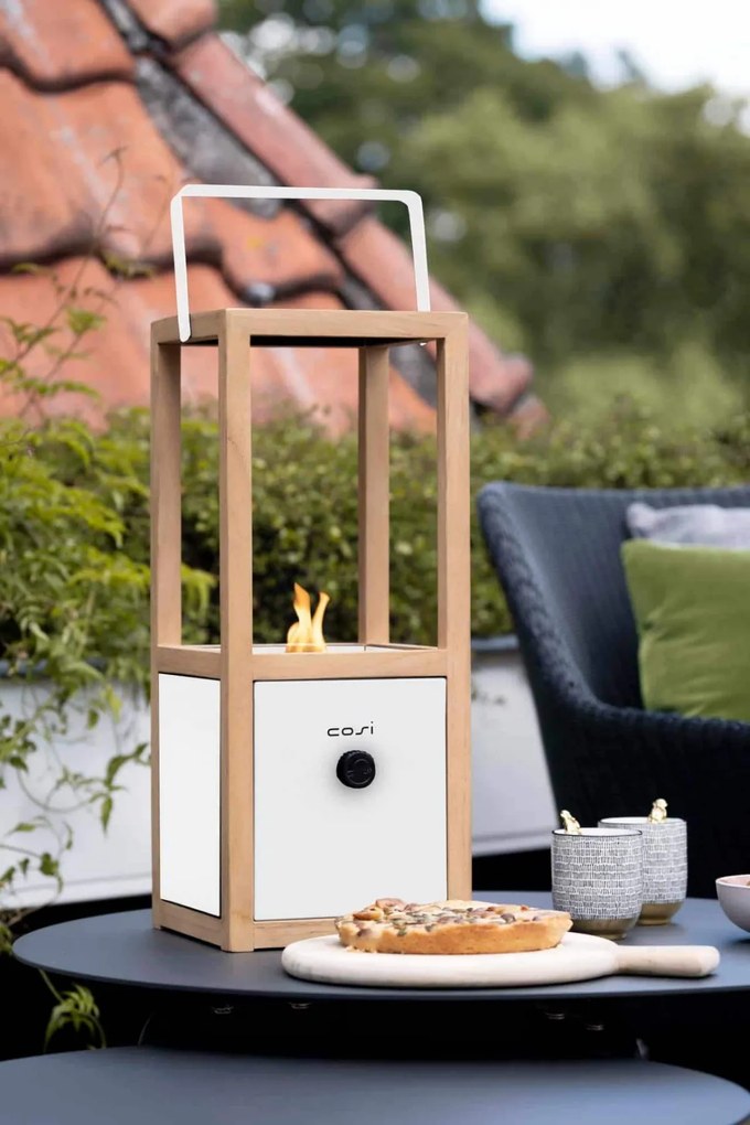 Plynový lampáš COSI Cosiscoop Urban, kov biely / teak ~ 20 x 20 x výška 49 cm