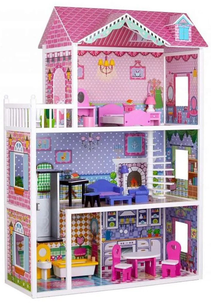 Drevený domček pre bábiky s výťahom Ecotoys ružový
