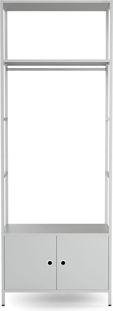 Kancelársky regál otvorený s tyčou na oblečenie, do recepcie a čakárne, kovový, sivý, 800x2200x400 mm: ARIEL