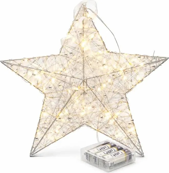 DECOLED 3D LED poinsettia na batérie, 30 × 30 × 8 cm, kov s drôtom, 20 LED diód, AA
