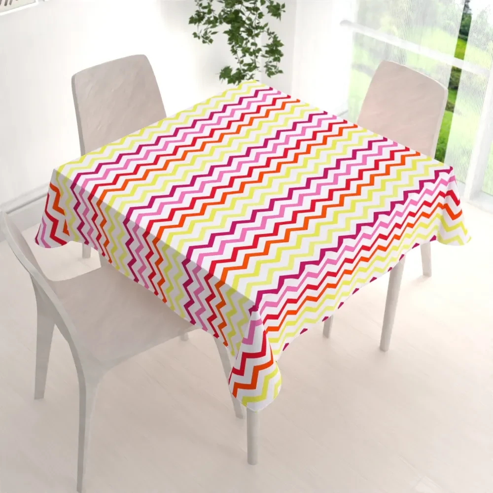 Biante Bavlnený štvorcový obrus Sandra SA-379 Žlto-ružovo-červené cik-cak pásiky 100x100 cm