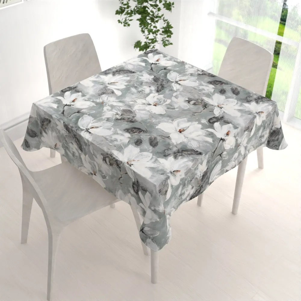Biante Zamatový štvorcový obrus Tamara TMR-016 Designové kvetiny na sivozelenom 110x110 cm