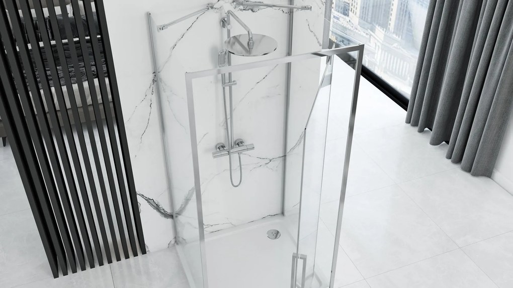 Rea Rapid Swing, 3-stenový sprchovací kút 90(dvere) x 80(stena) x 195 cm, 6mm číre sklo, chrómový profil, KPL-09118