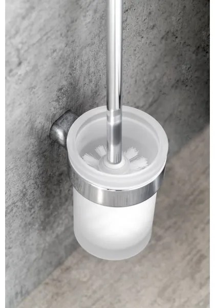 Gedy - Nástenná WC štetka PIRENEI lesklý chróm/sklo satén