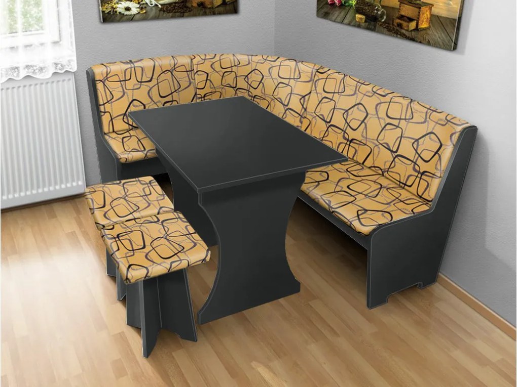 Nabytekmorava Jedálenská rohová lavica sa štokrlemi a stolom farba lamina: agát (akát), čalúnenie vo farbe: Alova bordó