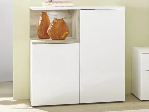 Skrinka s osvetlením Beatrix, biela lesk/dub viking%