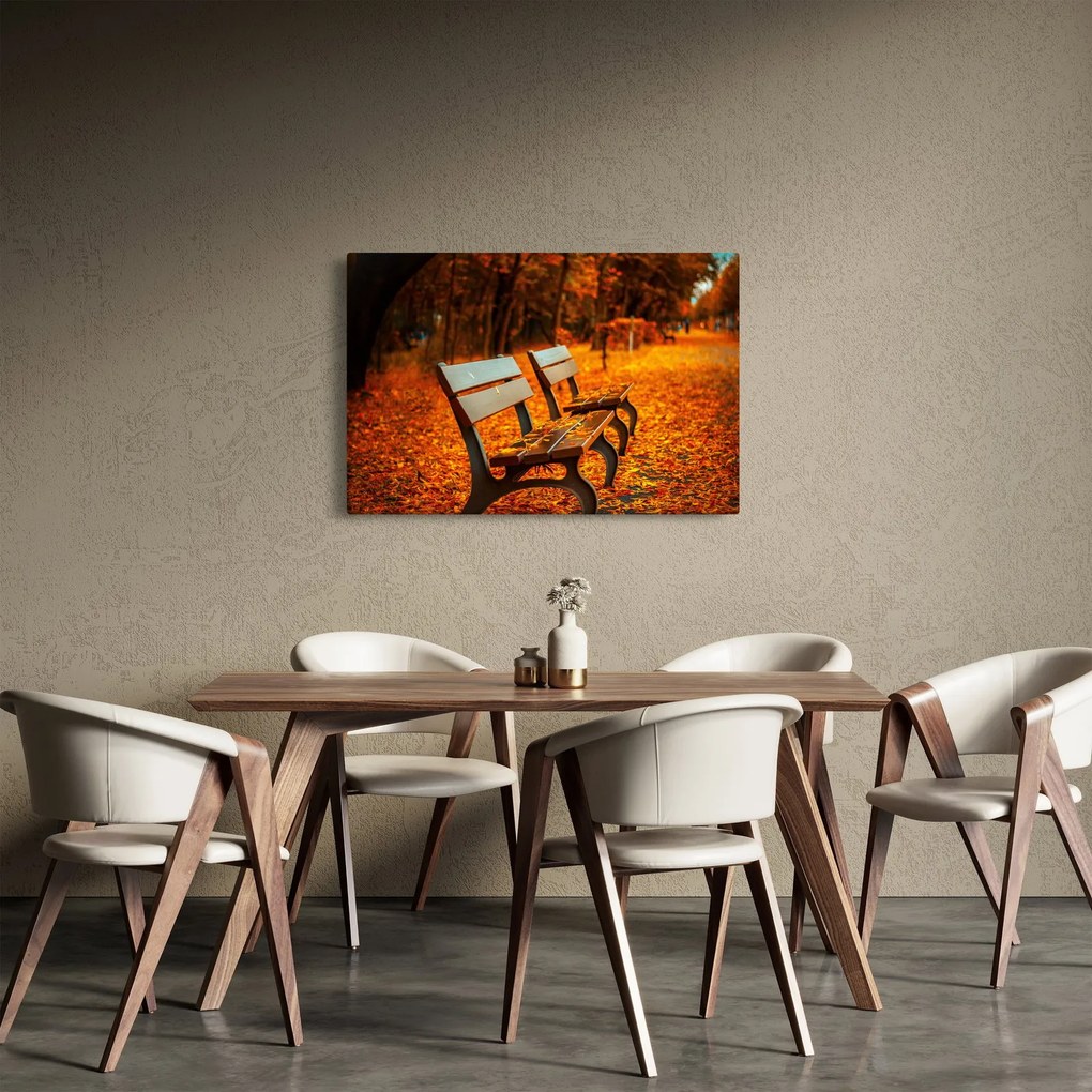 Obraz lavičky v jeseni (90x60 cm)