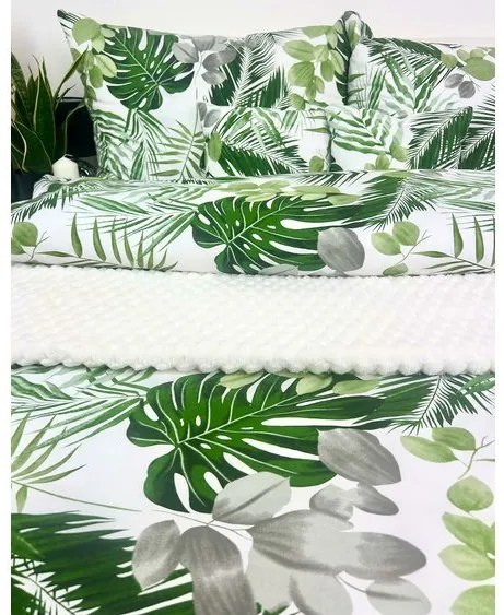 Obliečky Maurícius 200x220 / 2×70x90 cm – 100% bavlna, tropický vzor s palmami a monsterou, zips