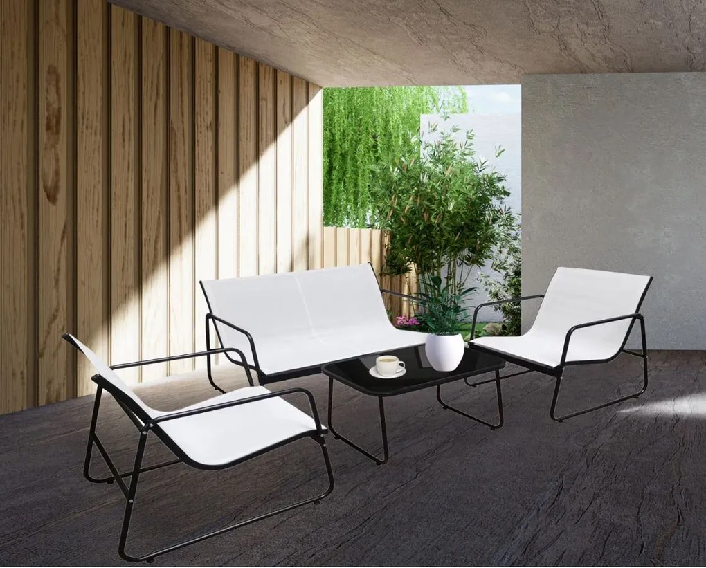 Záhradný kovový nábytok NUGRI (pohovka + 2 kreslá + stôl) - béžový