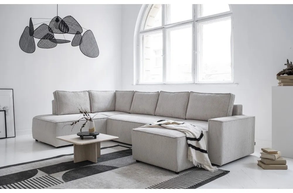 Biela menčestrová rozkladacia rohová pohovka (ľavý roh/do tvaru "U") Brave Dave – Miuform