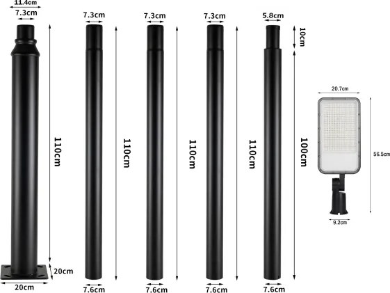Brilagi-LED Vonkajšia lampa so stĺpom a káblom 5 m URBANLIGHT LED/200W/230V čierna IP65