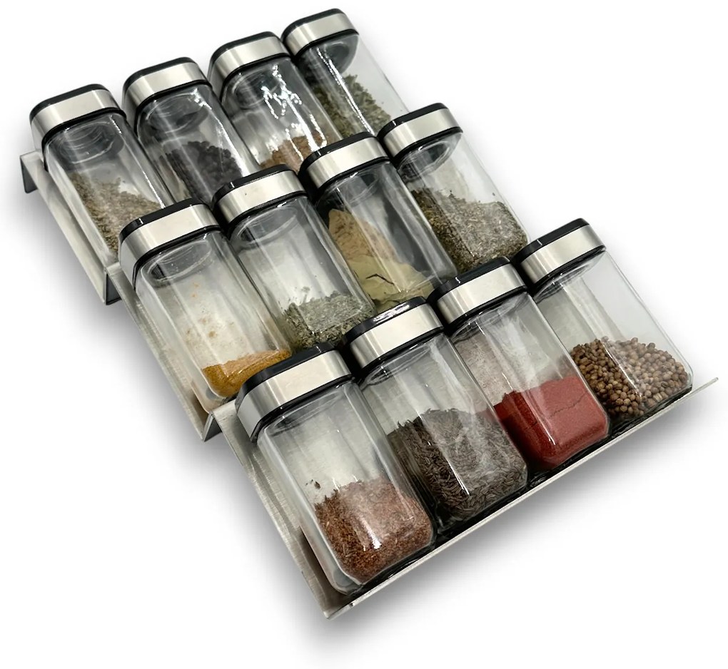 usporadejto.cz Sada 16ks koreničiek INOX 100ml + 4ks nerezový organizér na koreničky VASKY - NEREZ + sada 24ks štítkov