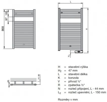 ZEHNDER Virando Electric - elektrický radiátor 918 x 500 mm s vykurovacou tyčou 500W RAL9016 ,biela, ABE-090-050/TF