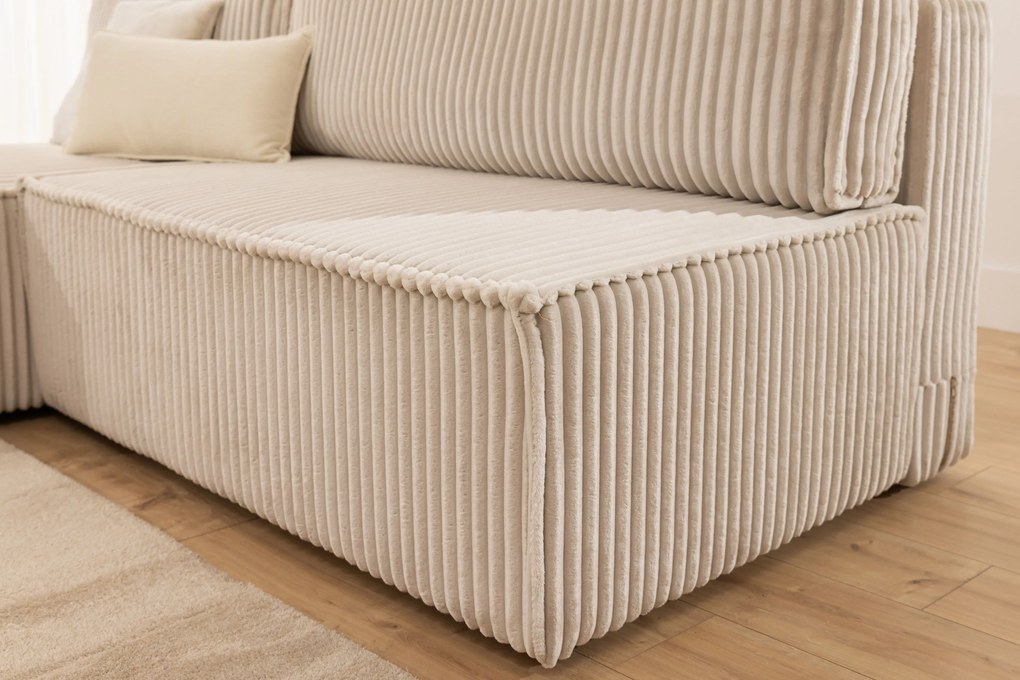 Rozkladacia rohová sedacia súprava Solvero Mini ľavá - svetlobéžový plyš Tilia 01