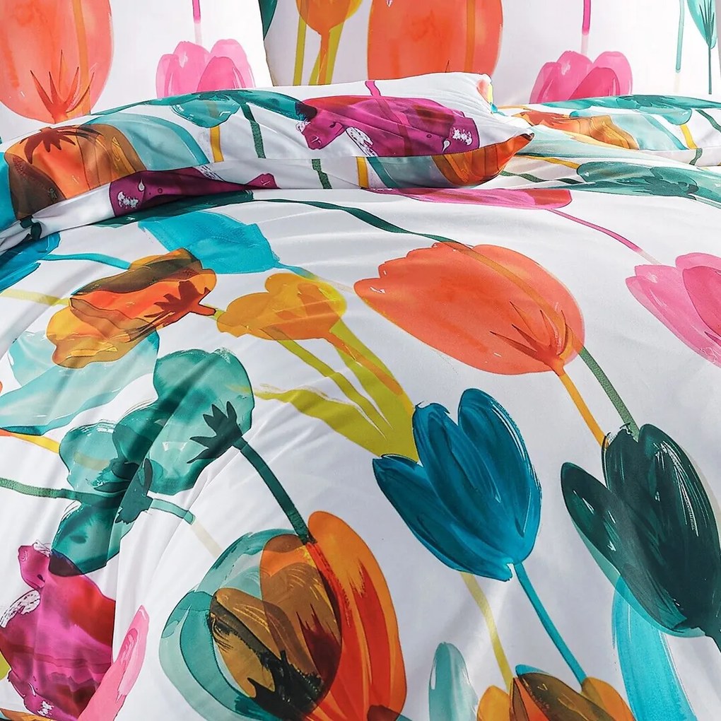 BedTex Saténové obliečky Tulipi, 160 x 200 cm, 2 x 70 x 80 cm, 160 x 200 cm, 2 ks 70 x 80 cm