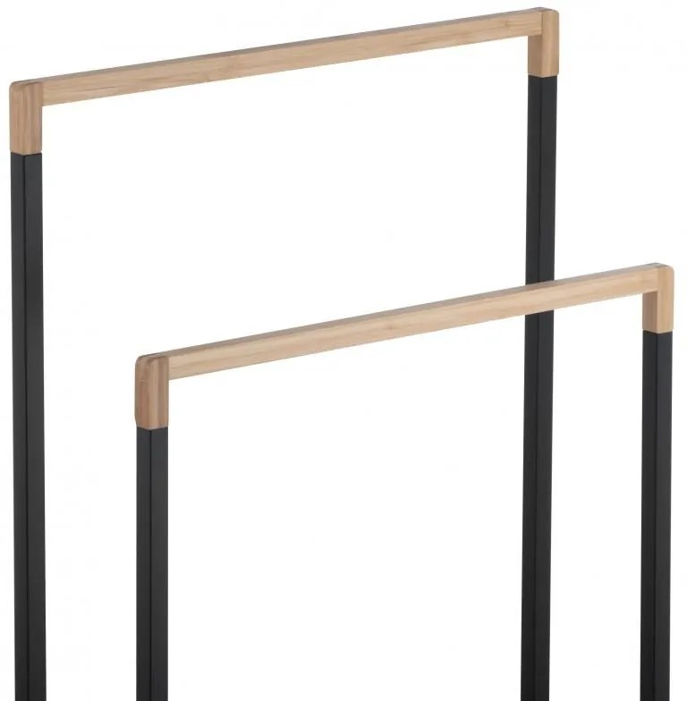 Erga Zola, 2-ramenný vešiak na uteráky na postavenie 45x21,5x84 cm, čierna matná-hnedá, ERG-YKA-P.ZOLA-2-BLK