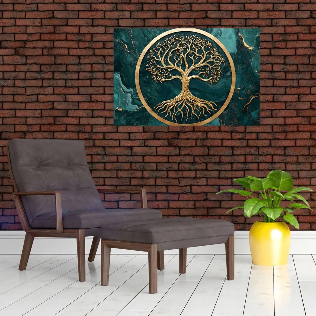 Obraz – Zlatý strom života v mramore (90x60 cm)