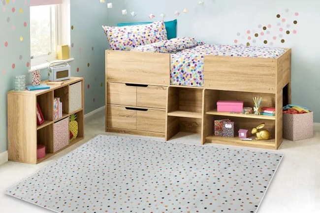 Detský koberec protišmykový BAMBINO 47890 bodky, biely / hnedý